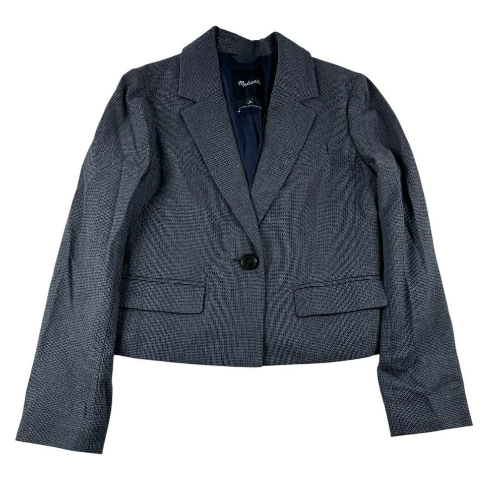 Madewell Cropped Plaid Sutter Blazer XS Grey Plaid Single Button Italian Fabric